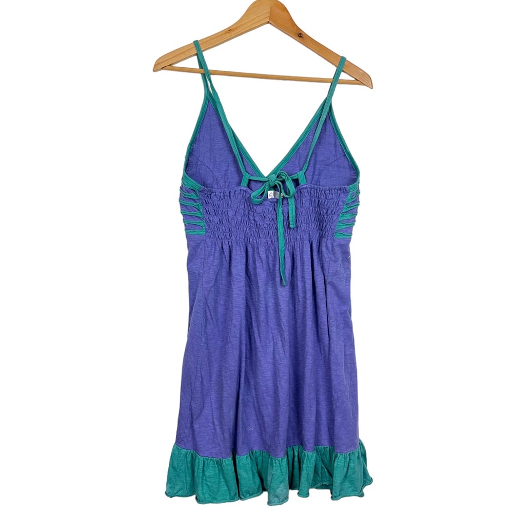 Vintage 90’s Boho Strapless Tie Halter Smocked Embroidered Ruffle Mini Dress L - Picture 2 of 10